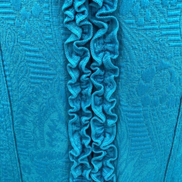 Ruby Rd Women's 12 Teal Ruffled Long Sleeve Jacket - Picture 4 of 16